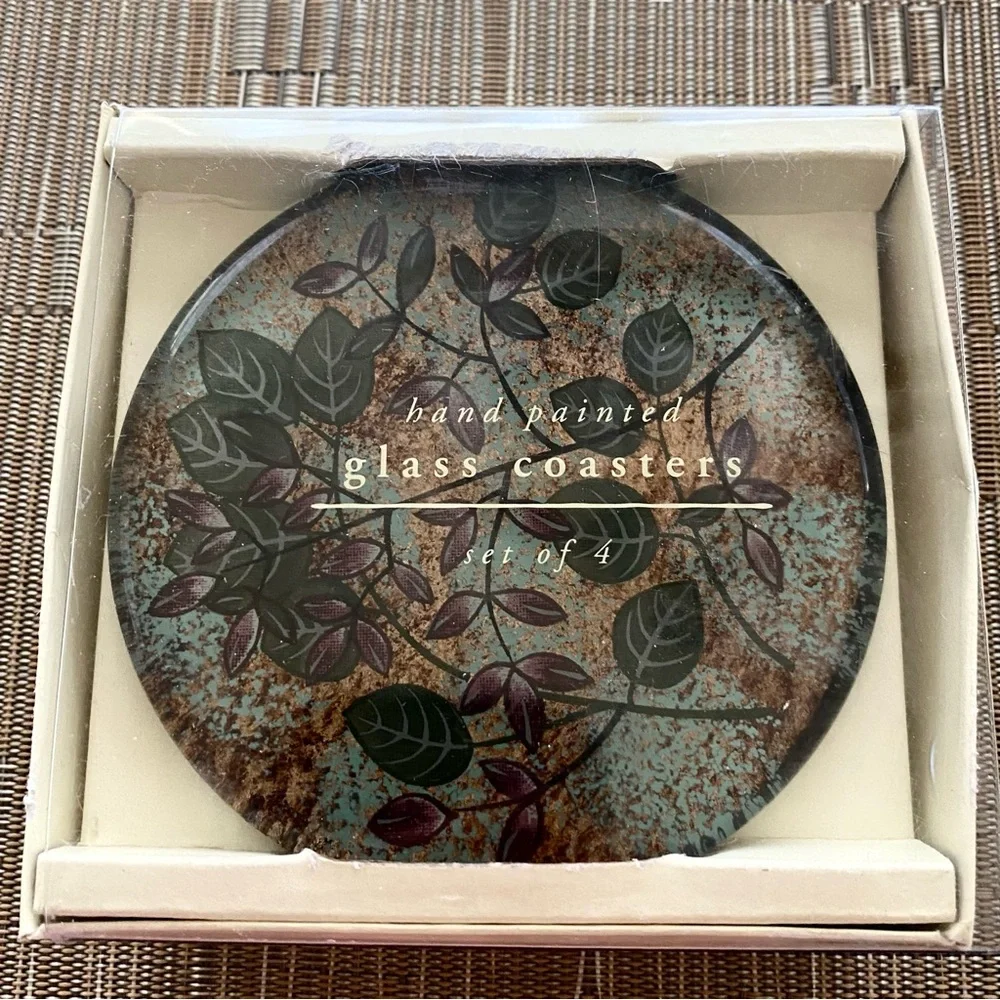 4 Hand Painted Glass Coasters